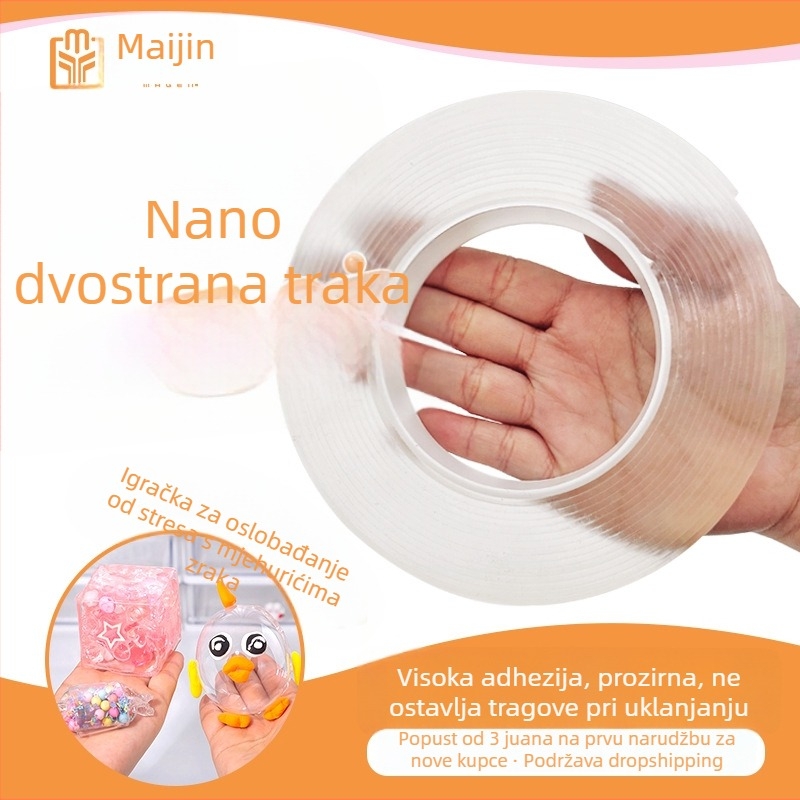 Prozirna nano dvostrano ljepiva traka, visoka viskoznost, bez ostataka, nano-akrilno ljepilo, širina 2 cm ili 3 cm, duljina 1–5 m