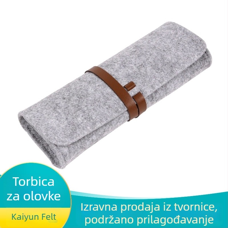 Minimalistička pernica od filca, jednofarbna, kreativni kaiš, rolna torbica za olovke s otiskom logotipa