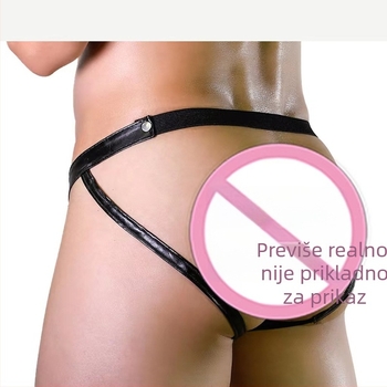 Muški seksi thong donji dio – lažni kožni izgled, prednji otvor, zatvarač, tanak uže, model G413
