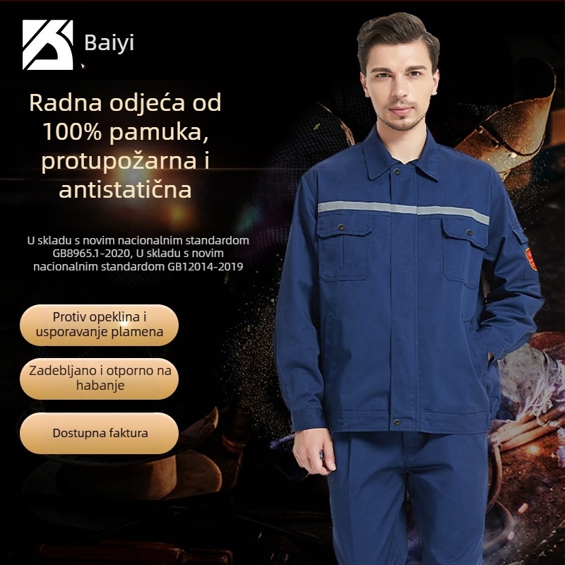 Bai Yi radna odjeća od 100% pamuka, split tip, otporna na vatru i statički elektricitet, debela, otporna na habanje, zaštita od opeklina
