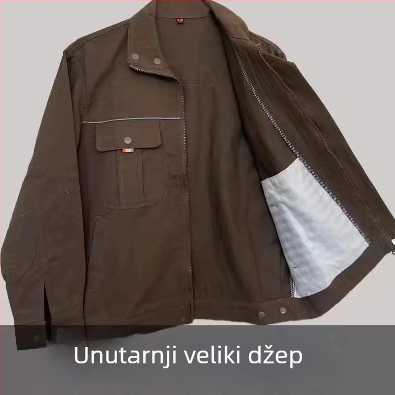 Set radne odjeće od 100% pamuka, debeo, za muškarce i žene, s dugim rukavima za zavarivanje, u elektrane i popravke strojeva, sa stojećim ovratnikom, prilagodljivo zaštitno radno odijelo