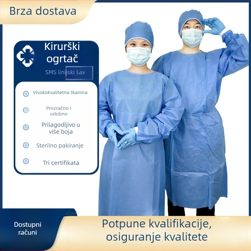Jednokratna izolacijska haljina od netkanog materijala SMS, debljine, s toplinski zvaranim šavovima