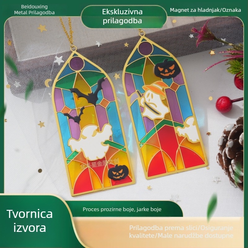 Prozirni metalni marker za knjigu s graviranjem i izrezom, dizajn svjetla i sjene, metalni magnet za hladnjak, suvenir privjesak Halloween i Božić