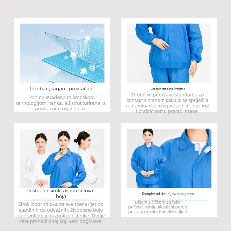 Prilagođeni set uniformi za prehrambenu industriju s reverom – unisex, dugi rukav, higijenski i otporan na prašinu