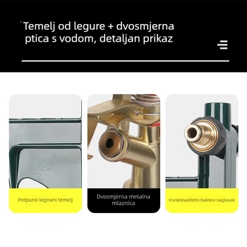 Dvostruki raspršivač za navodnjavanje od legure, s 360° rotirajućim ramom, za travnjak i vrt