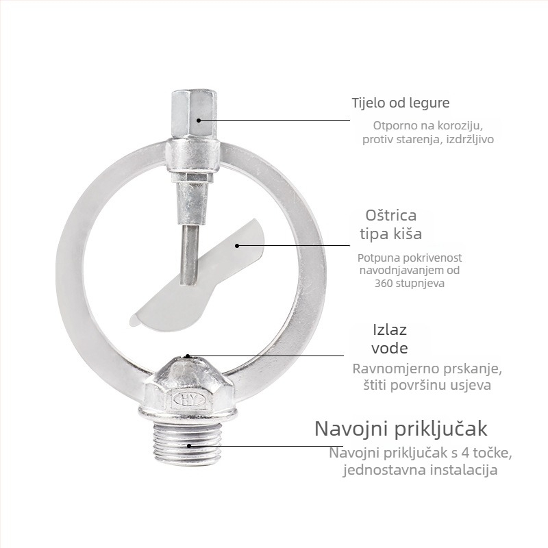 Dijab navodnjavanja s vanjskim navojem četiri točke, legura cinka, 360° automatska rotacija, mlaznica u obliku leptira