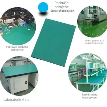 Zelena 2 mm sjajna antistatična gumena podloga za stolove i laboratorije – otporna na habanje i na pritisak