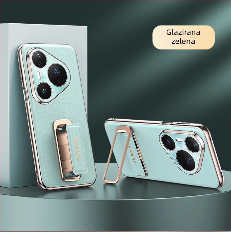 Huawei Pura80 Ultra futrola s remenom za zglob i okretljivim držačem — Napa koža, elektroplatirani završni sloj