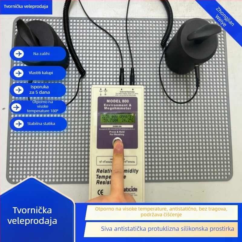 Antistatička silikon mat 440×295 mm, debljina 1 mm, visoka temperaturna otpornost, protuklizna, tiha radna površina, protiv umora