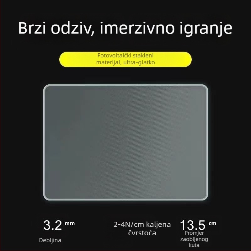 Podloga za miš od kaljenog stakla za igranje, anti-statična, glatka površina