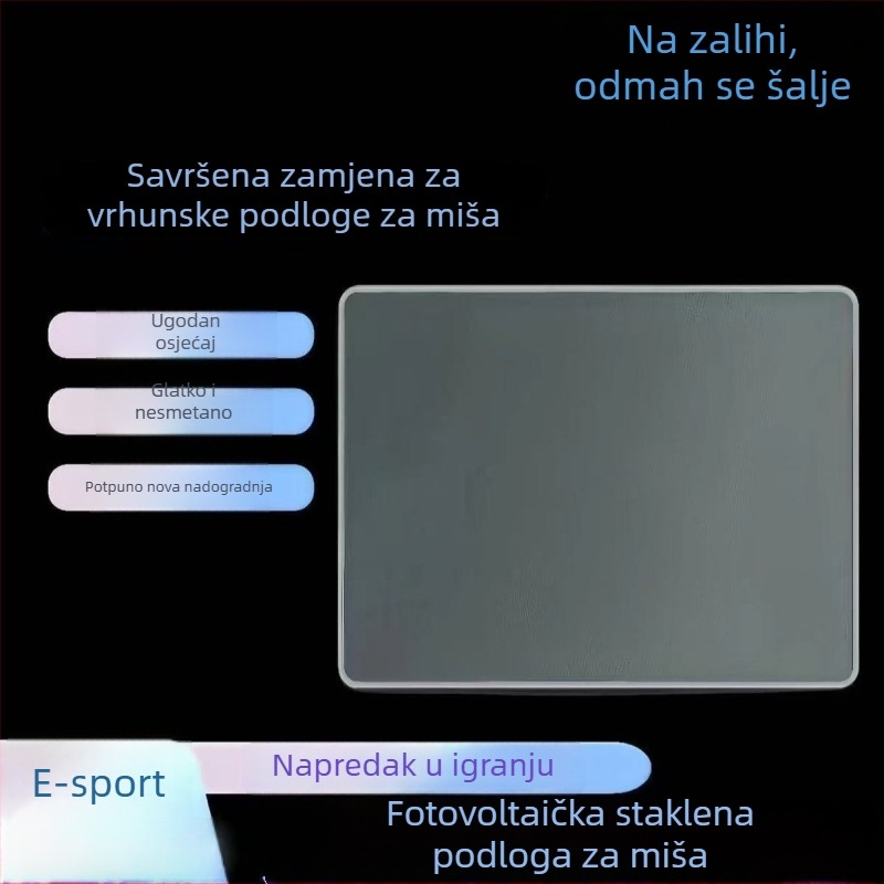 Podloga za miš od kaljenog stakla za igranje, anti-statična, glatka površina