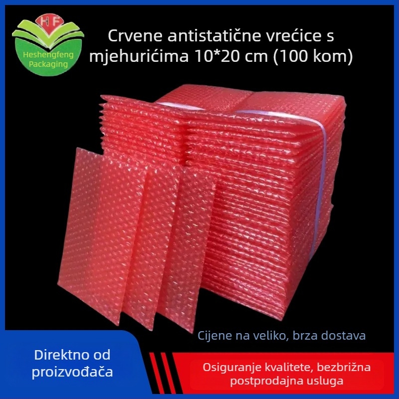 Crvena antistatijska mjehurična vrećica 10×20 cm za pakiranje