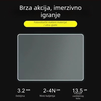 Podložak za miš od kaljenog stakla za igranje, mali format, jednostrana, glatka antistatična površina, Full HD