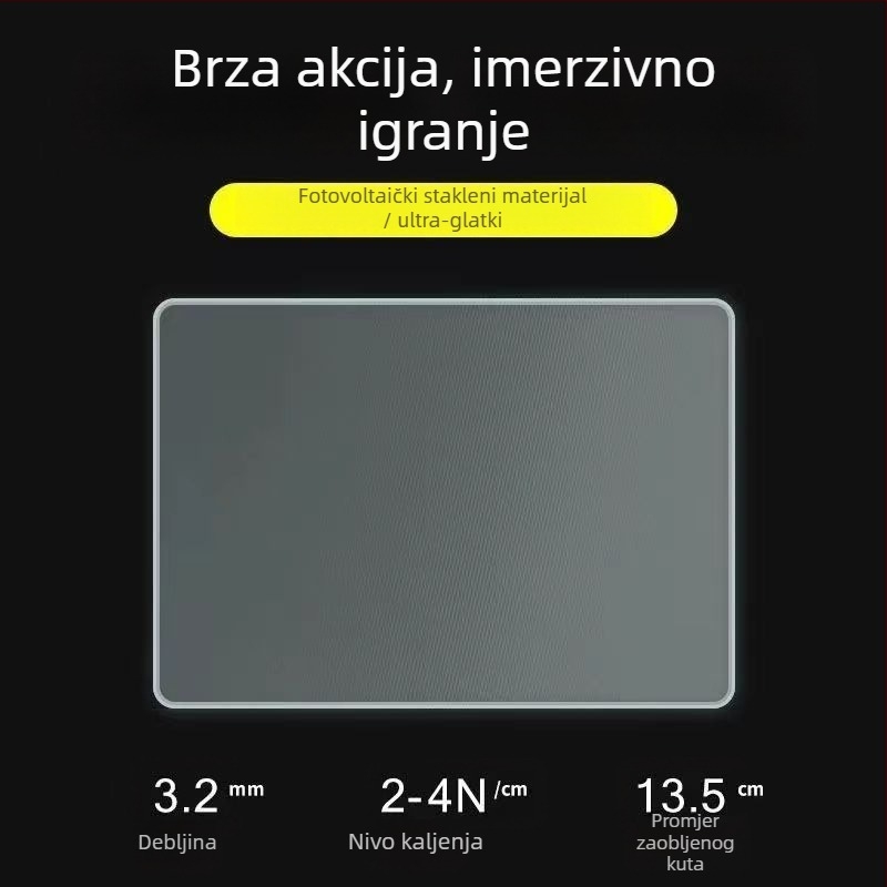 Podložak za miš od kaljenog stakla za igranje, mali format, jednostrana, glatka antistatična površina, Full HD