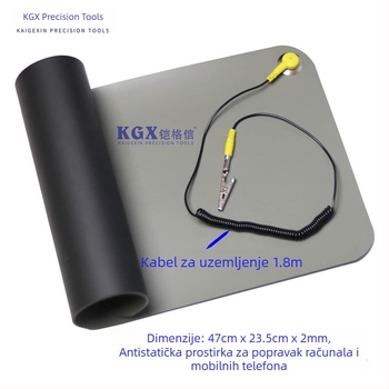Antistatički stolni radni podložak za popravak elektronike, otporan na visoke temperature, gumena podloga s protukliznom površinom i uzemljenjem narukvice.