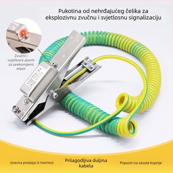 Eksplozijski otporan elektrostatni klips za uzemljenje od nehrđajućeg čelika, sa zvučnim i vizualnim alarmom