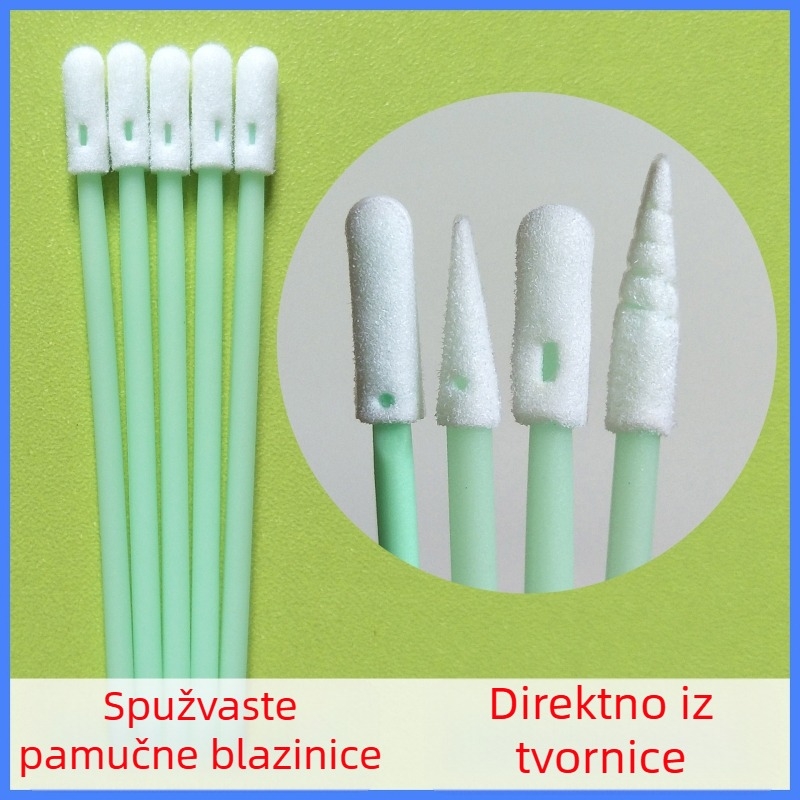 Mali špongasti tampon s okruglom glavom za bezprašno čišćenje, antistatički potrošni materijal, zelena šipka, industrijske vate štapići