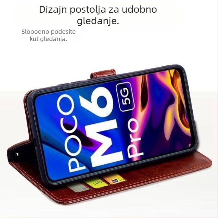 Kućište od imitacijske kože za Xiaomi POCO F7 Ultra, X7 Pro i M6 Plus, s potpunim zaštitnim rubom i držačem