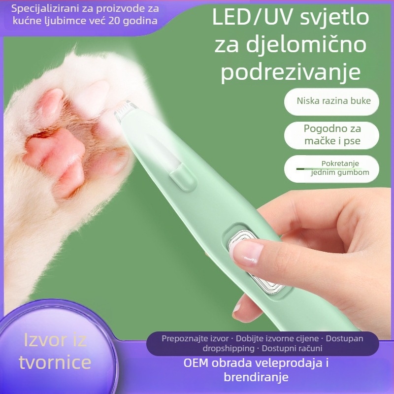 Prijenosni električni uređaj za njegu dlake kućnih ljubimaca (psa i mačke) s UV svjetlom za njegu šapa