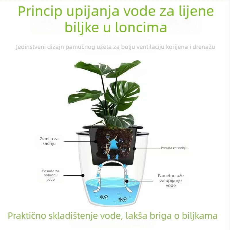 Velika posuda od smole za hidroponiku s automatskim upijanjem vode, za pothos — minimalistički dizajn
