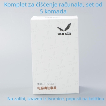 VD-A01 antistatički set za čišćenje prijenosnih i stolnih računala, 5-dijelni set, uklanja masne ostatke i otiske prstiju s tipkovnice i prostora između tipki, za čišćenje zaslona i leća