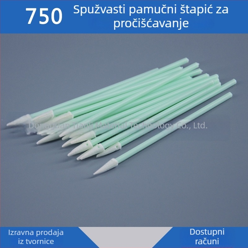 750 Bez prašine pamukani štapić, zelena drška 77 mm, oštar vrh, spužvasti štapić za čišćenje, antistatički