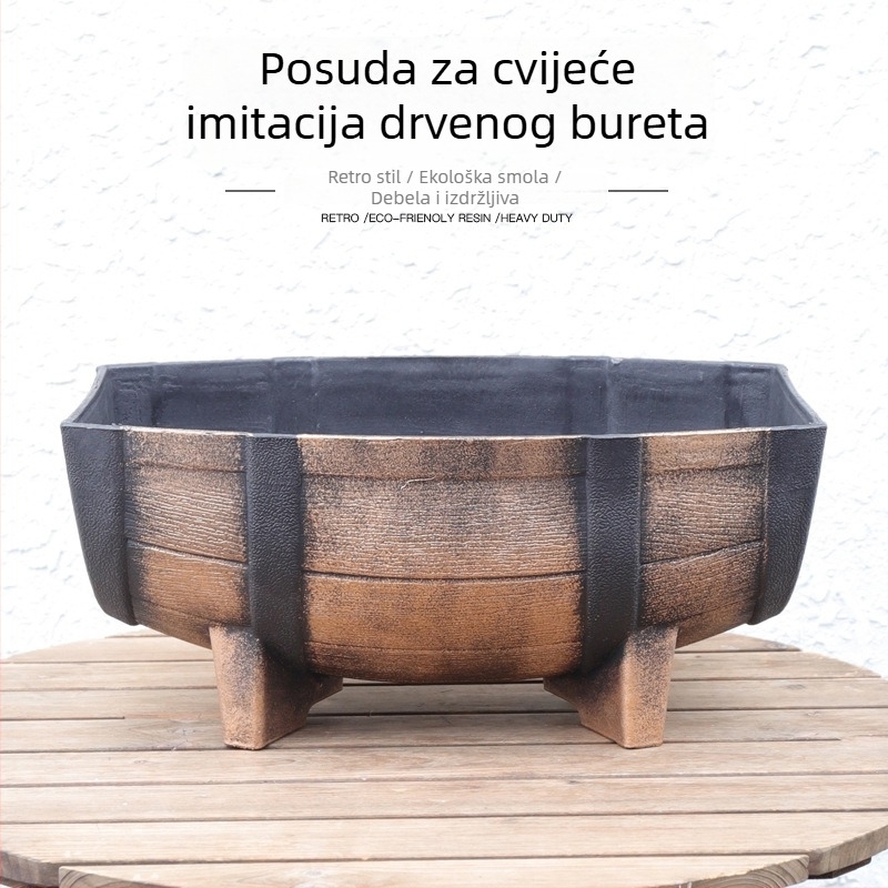 Plastična unutarnja posuda za biljke velikog promjera, imitacija drvene bačve, klasični stil, višefunkcionalna