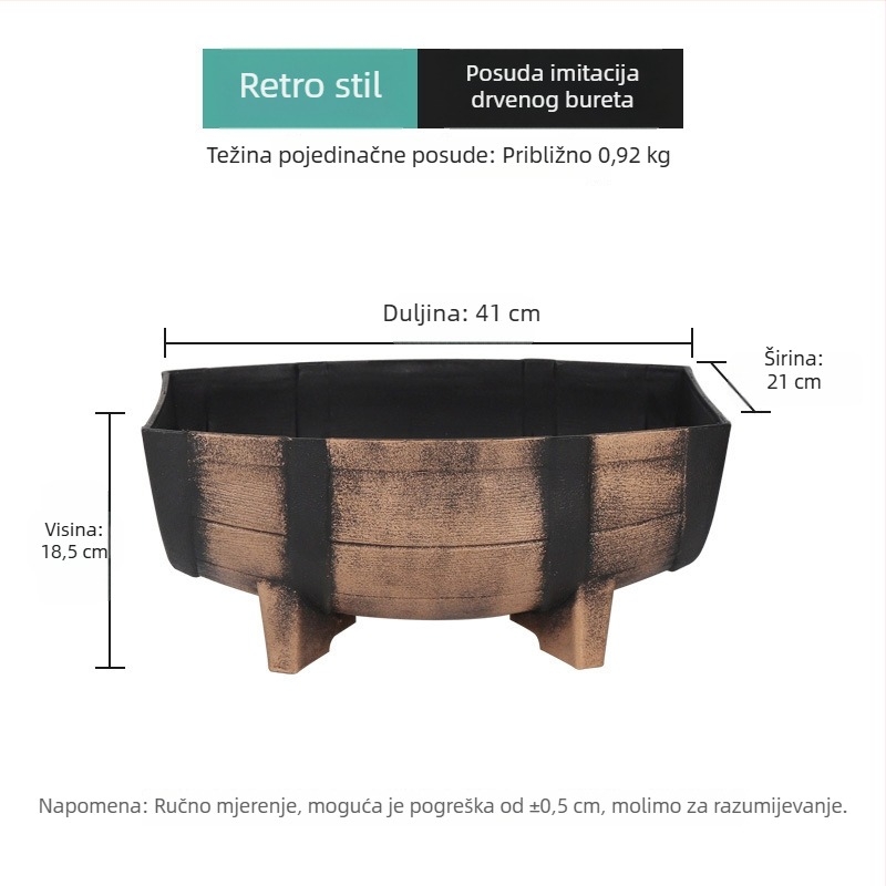 Plastična unutarnja posuda za biljke velikog promjera, imitacija drvene bačve, klasični stil, višefunkcionalna