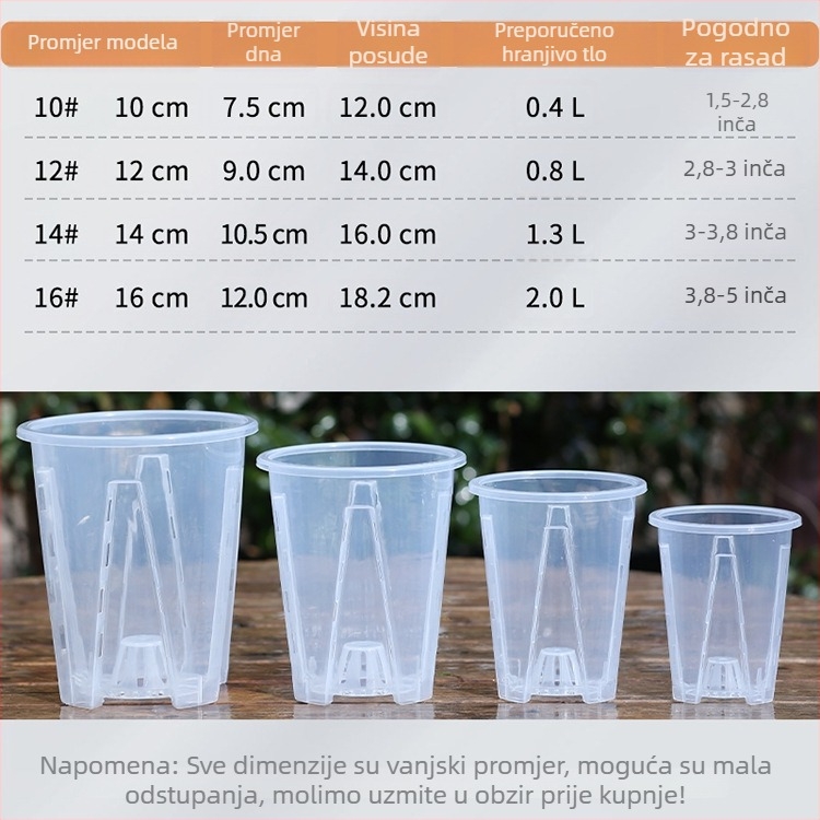 Lonac za Phalaenopsis s kolonom zraka, proziran, ekstra velikog promjera, okrugla plastična stolna posuda