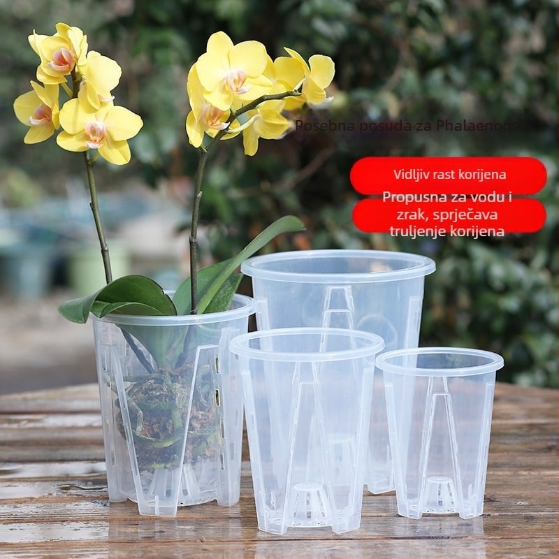 Lonac za Phalaenopsis s kolonom zraka, proziran, ekstra velikog promjera, okrugla plastična stolna posuda