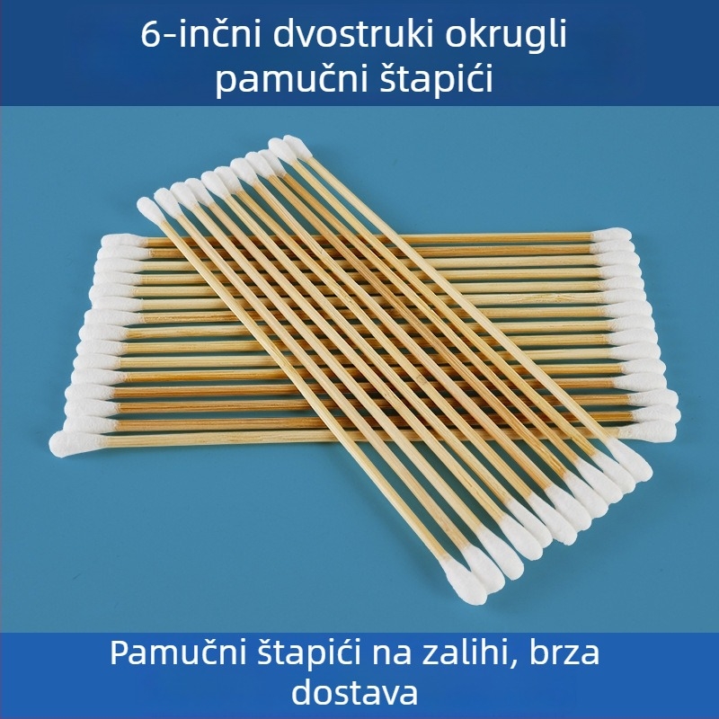 6-inčnih dvostruko zaobljenih glava pamuk štapići za industrijsku upotrebu, bez prašine od bambusa, antistatijski za optičke primjene, 200 komada