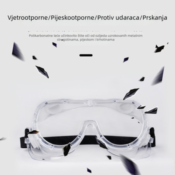 Polikarbonatne zaštitne naočale s anti-fog, elastičnim remenom, širokim vidnim poljem, zaštita od prskanja, prašine i pijeska