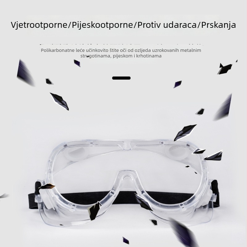 Polikarbonatne zaštitne naočale s anti-fog, elastičnim remenom, širokim vidnim poljem, zaštita od prskanja, prašine i pijeska