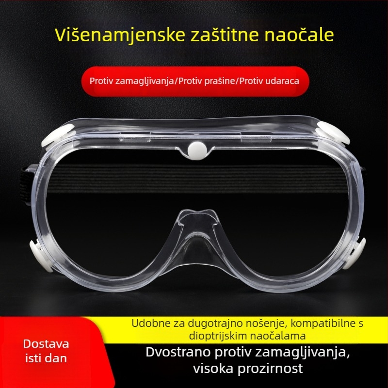 Polikarbonatne zaštitne naočale s anti-fog, elastičnim remenom, širokim vidnim poljem, zaštita od prskanja, prašine i pijeska