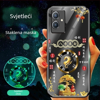 Staklena zaštitna maska za Vivo Y33S, s mat završetkom, svjetleći efekt u mraku, dizajn po zodijaku, kineski stil, potpuna zaštita od padova