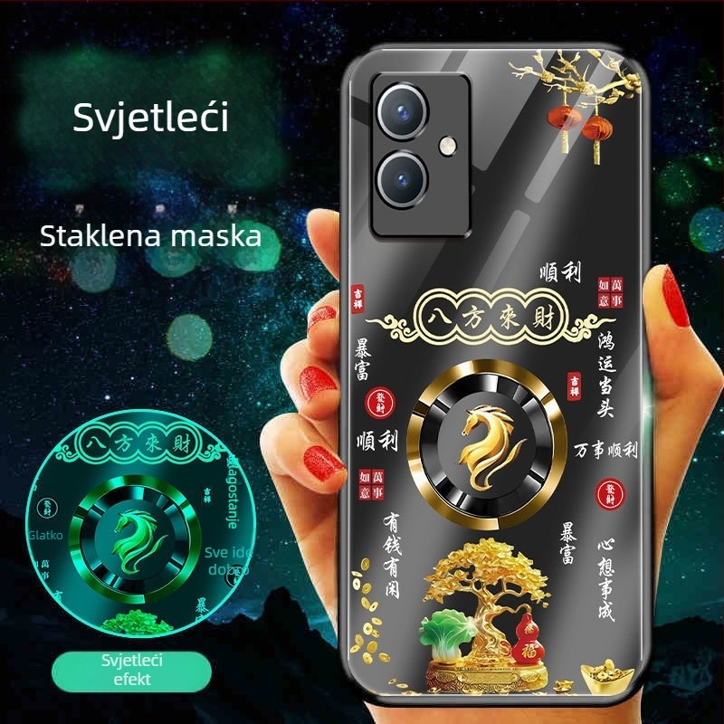 Staklena zaštitna maska za Vivo Y33S, s mat završetkom, svjetleći efekt u mraku, dizajn po zodijaku, kineski stil, potpuna zaštita od padova