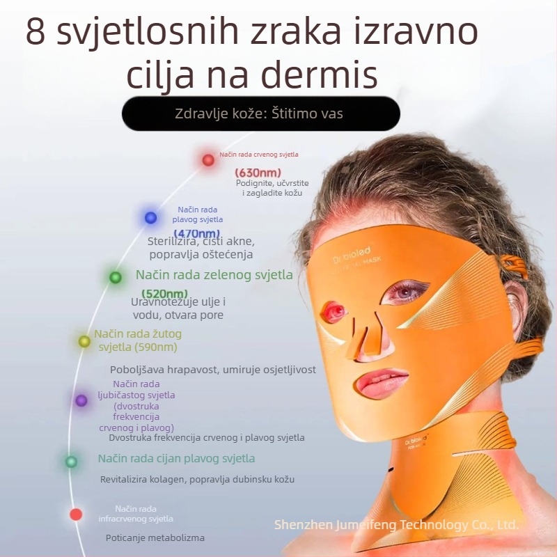 8‑boja fototerapijska maska za pomlađivanje kože – sklopiva Bio LED maska od silikona s crvenim svjetlom