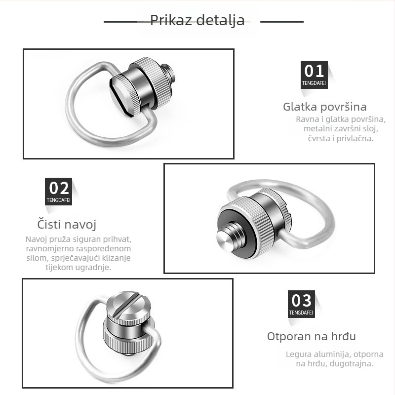 Metalni kaiš za kameru s vijčanim navojem 1/4, fiksni rameni kaiš i kaiš za brzo oslobađanje za DSLR i bezzrcne kamere