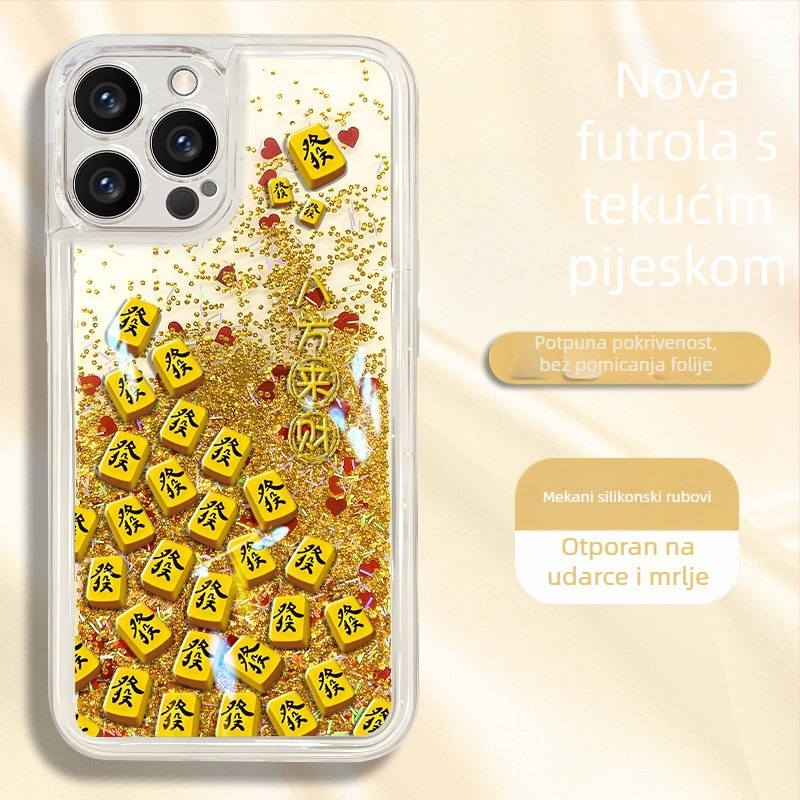 Kućište za telefon s dizajnom Mahjong u crveno-zlatnoj boji, efekt tekućeg pijeska i sjaja, kompatibilno s iPhone 17, iPhone 16/15 Pro, narukvica stil za iPhone 14, popularni model za iPhone 13