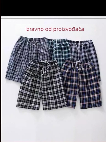Ljetne muške šorceve u kariranom uzorku, pamuk, tisak, širokog kroja, udobne za kuću i plažu