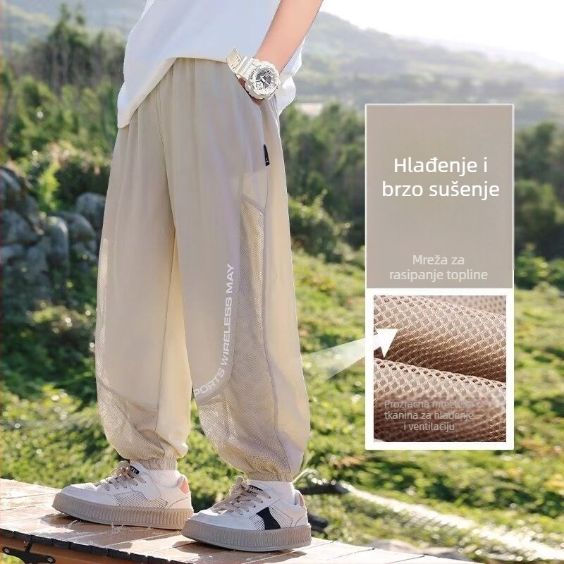 Dječje ljetne sportske hlače za dječake, tanke mrežaste, led-silk materijal, brzo sušeće, prozračne, zaštita od sunca, protumosquito, za starije dijete