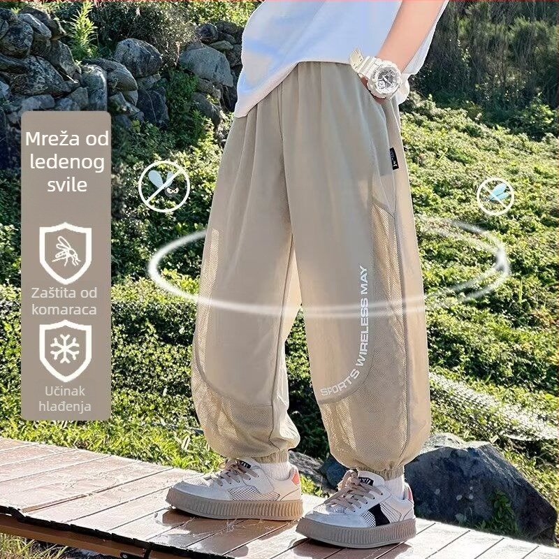 Dječje ljetne sportske hlače za dječake, tanke mrežaste, led-silk materijal, brzo sušeće, prozračne, zaštita od sunca, protumosquito, za starije dijete