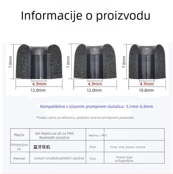 4,9 mm otvor TWS memorijska pjena ušni ulošci – sporo vraćanje, izolacija zvuka, dodatak za Bluetooth slušalice