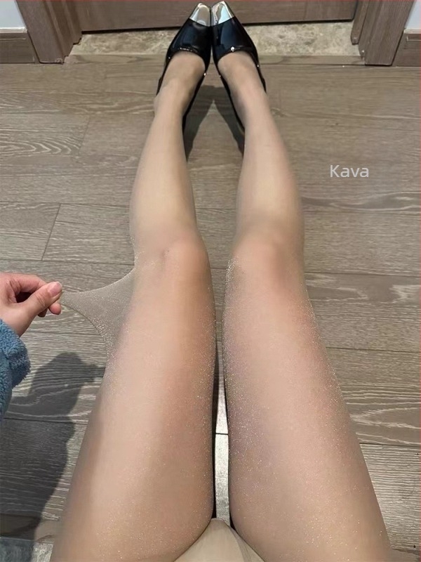 Ženske ultra-tanke pantyhose – sjajne perlate, prozirne, anti-snag, nevidljiva srebrna nit, 5D denier