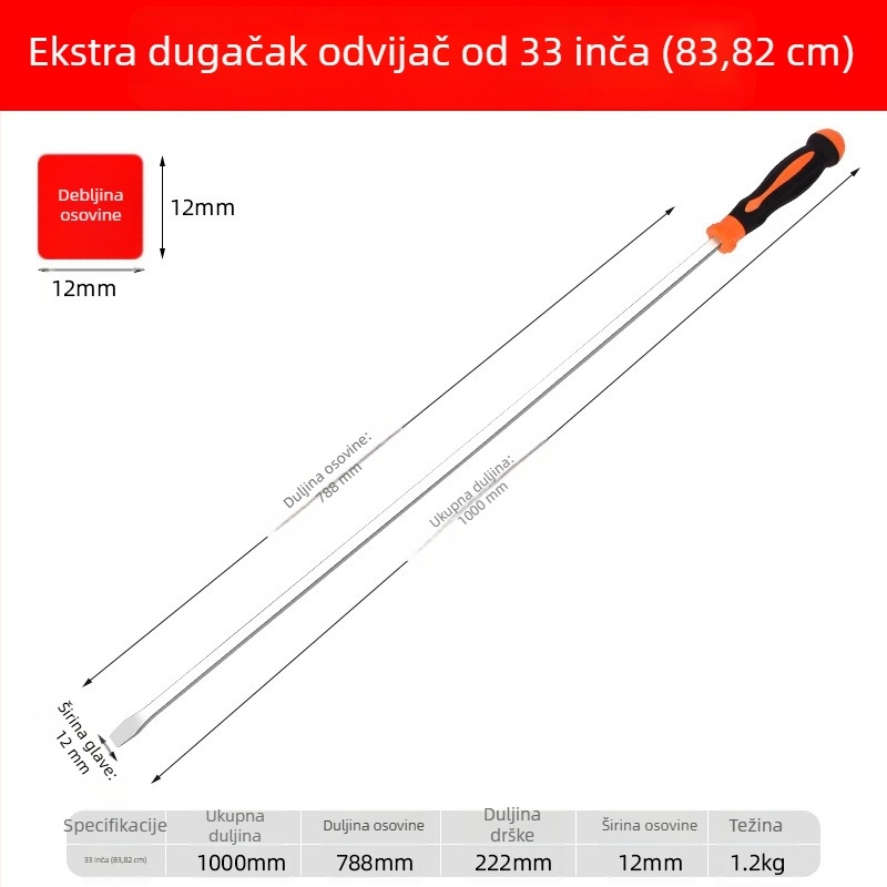 Ekstra dugi odvijač s ravnom glavom i produženim vratom, vojničkog stila