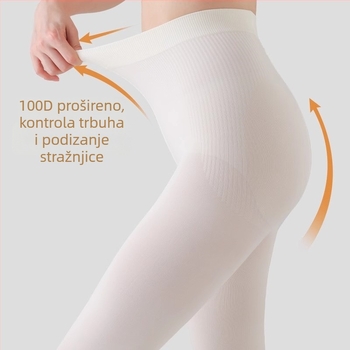 100D produžene bijele tajice-hlače srednje debljine, baršunasti završetak, s nogama, podizanje stražnjice i oblikovanje tijela, protiv trenja