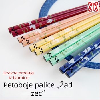 Drvene štapiće za jelo, set od pet parića, višebojni motiv zeca