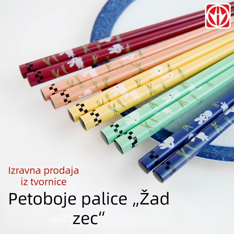 Drvene štapiće za jelo, set od pet parića, višebojni motiv zeca