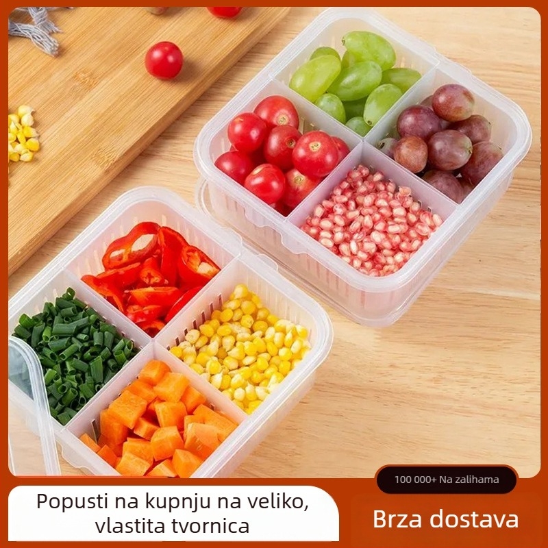 Kuhinjska kutija s četiri odjeljka za luk, češnjak i đumbir; odvodna kutija za svježu hranu
