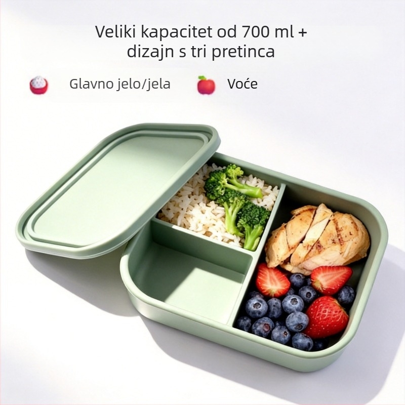 Silikonska kutija za ručak, sigurna za hranu, trostruka, 800–1000 ml, mikrovalna sigurnost, za uredske radnike i studente